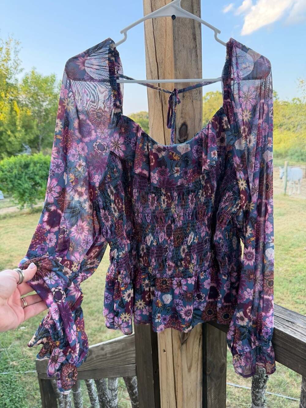 LC Lauren Conrad Plus Size Long Sleeve Floral Smocked Blouse